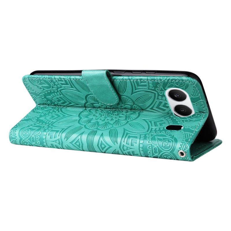 Läderfodral Oneplus Nord 4 Telefonfodral Solrosmönstrad Rem