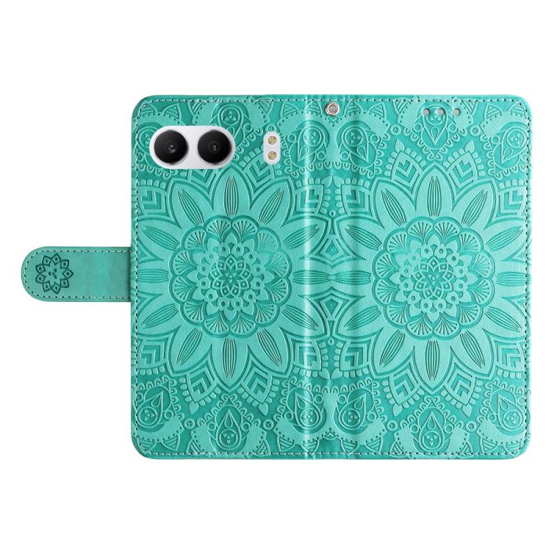 Läderfodral Oneplus Nord 4 Telefonfodral Solrosmönstrad Rem
