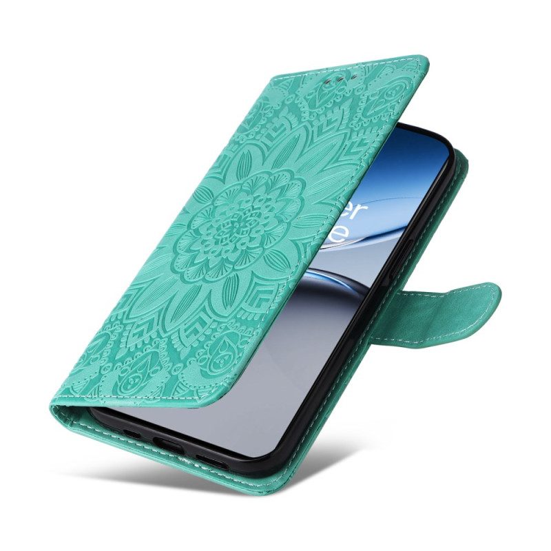 Läderfodral Oneplus Nord 4 Telefonfodral Solrosmönstrad Rem