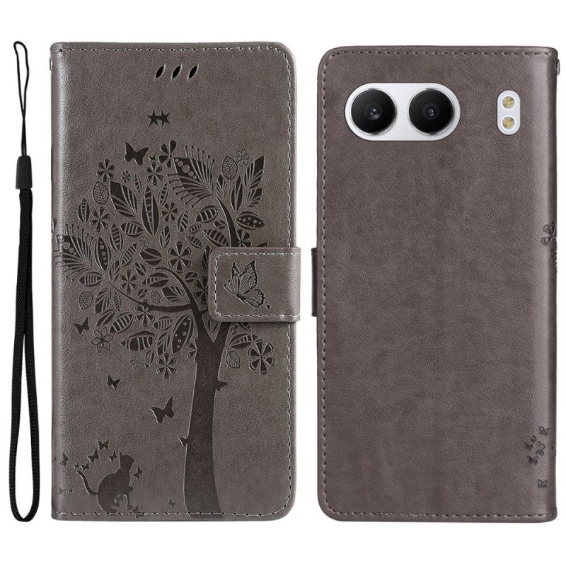 Läderfodral Oneplus Nord 4 Telefonfodral Träd Och Katt