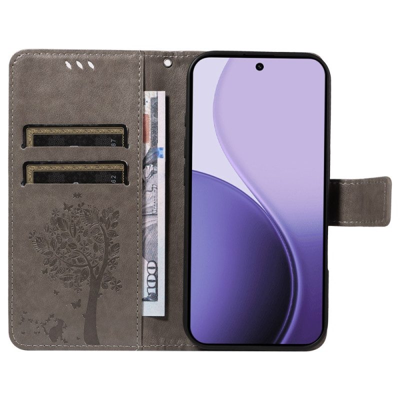 Läderfodral Oppo Reno 14 5g Telefonfodral Träd Och Katt