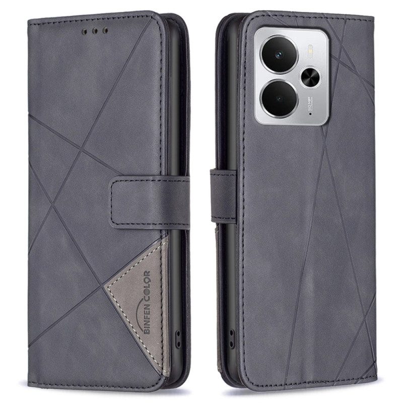 Läderfodral Realme 14 5g Telefonfodral Geometriskt Binfen-färgmönster