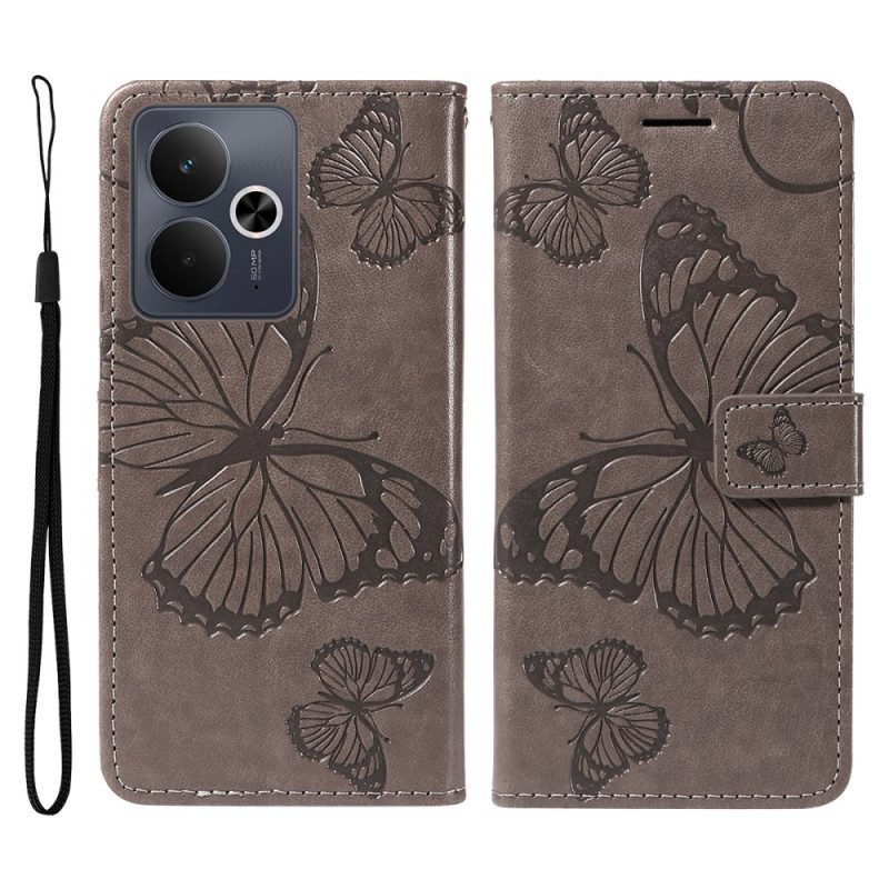 Läderfodral Realme 14 5g Telefonfodral Jättefjärilar