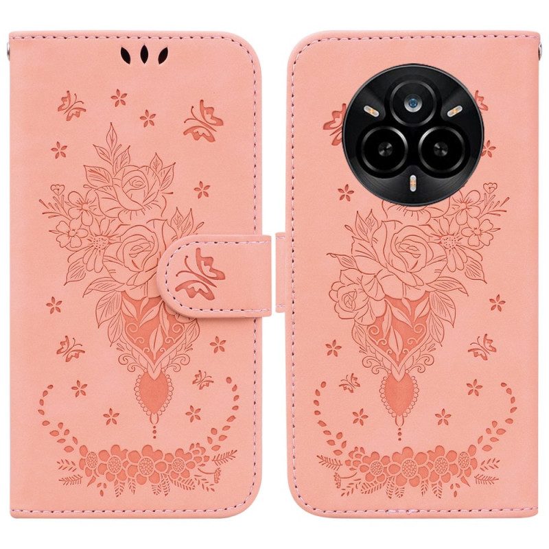 Läderfodral Realme 14 Pro 5g Telefonfodral Rosa Mockaeffekt