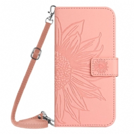 Läderfodral Realme C55 Telefonfodral Axelväska Med Solrostryck