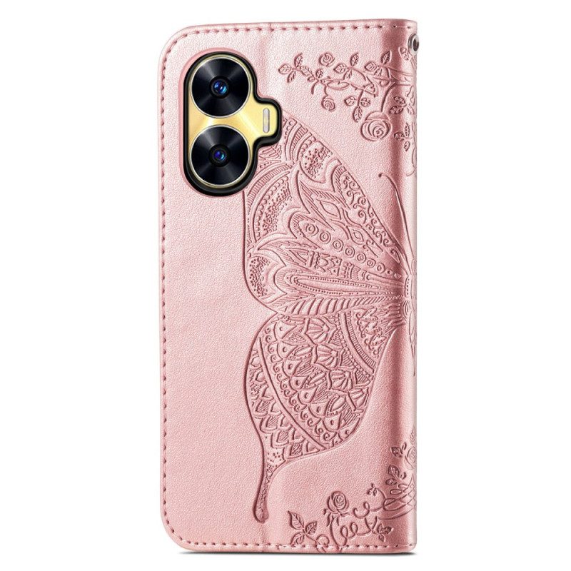 Läderfodral Realme C55 Telefonfodral Barock Fjärilsrem