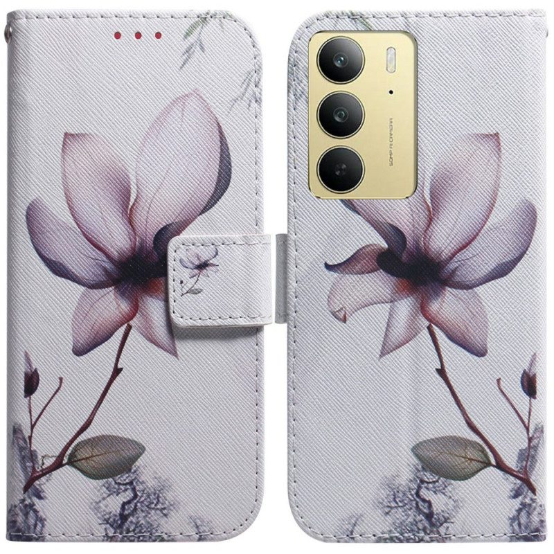 Läderfodral Realme C75 Telefonfodral Rosa Blomma