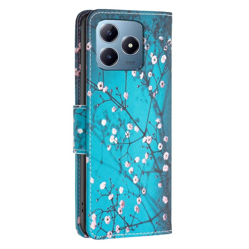 Läderfodral Realme Note 60x Telefonfodral Plommonblommor
