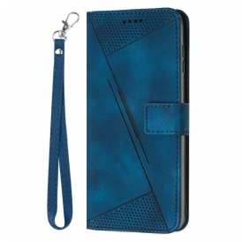 Läderfodral Sony Xperia 1 Vii Telefonfodral Geometriska Linjer Med Remmar