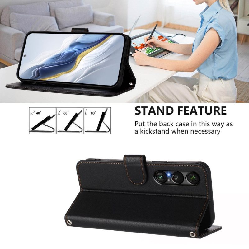 Läderfodral Sony Xperia 1 Vii Telefonfodral Lädereffekt Med Snodd