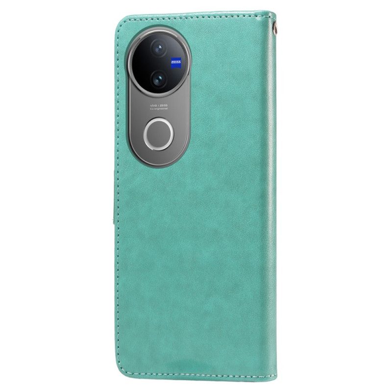 Läderfodral Vivo V50 5g Telefonfodral Blommigt Fjärilsmönster