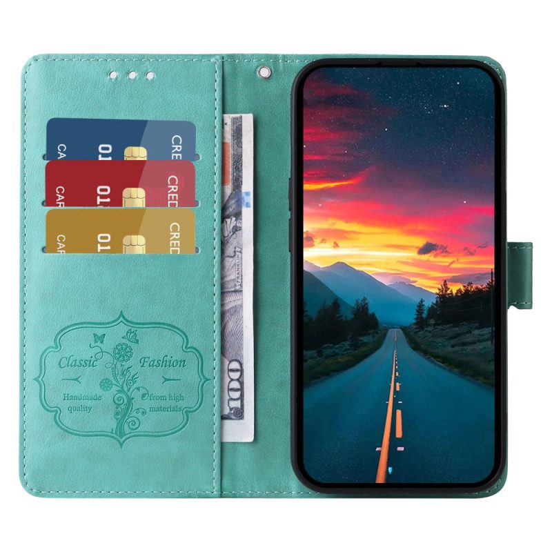 Läderfodral Vivo V50 5g Telefonfodral Blommigt Fjärilsmönster