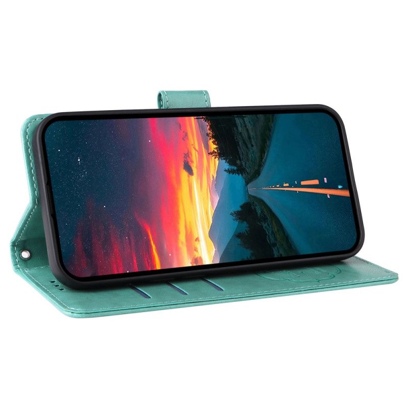 Läderfodral Vivo V50 5g Telefonfodral Blommigt Fjärilsmönster