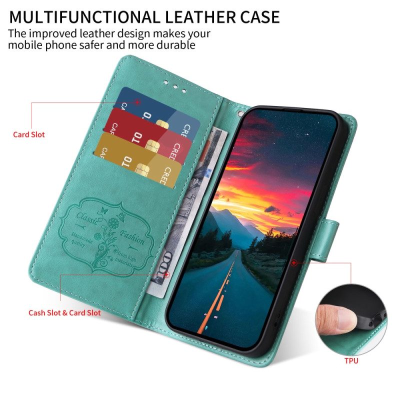 Läderfodral Vivo V50 5g Telefonfodral Blommigt Fjärilsmönster