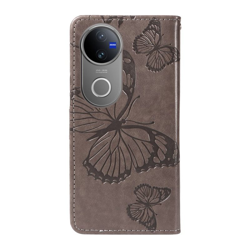 Läderfodral Vivo V50 5g Telefonfodral Jättefjärilar
