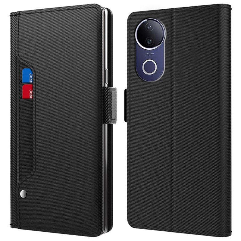 Läderfodral Vivo V50 5g Telefonfodral Korthållare Och Spegel