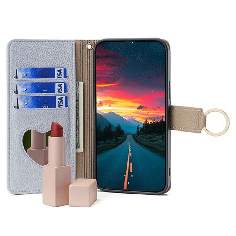 Läderfodral Vivo V50 Lite 5g Telefonfodral Spegel Och Kedja