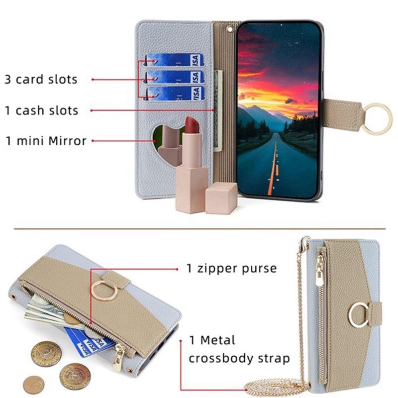 Läderfodral Vivo V50 Lite 5g Telefonfodral Spegel Och Kedja