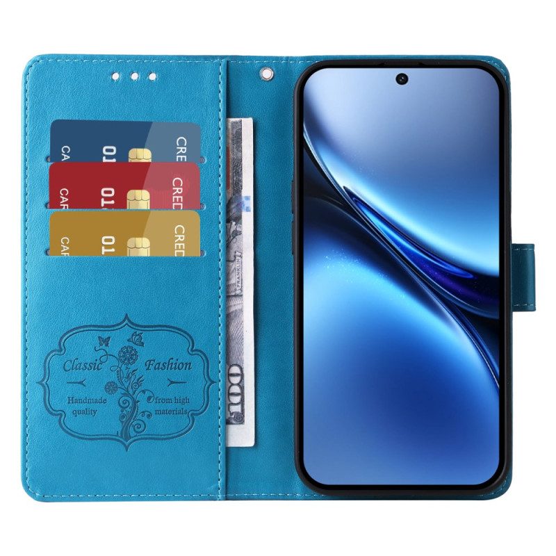 Läderfodral Vivo X200 Telefonfodral Blommigt Fjärilsmönster