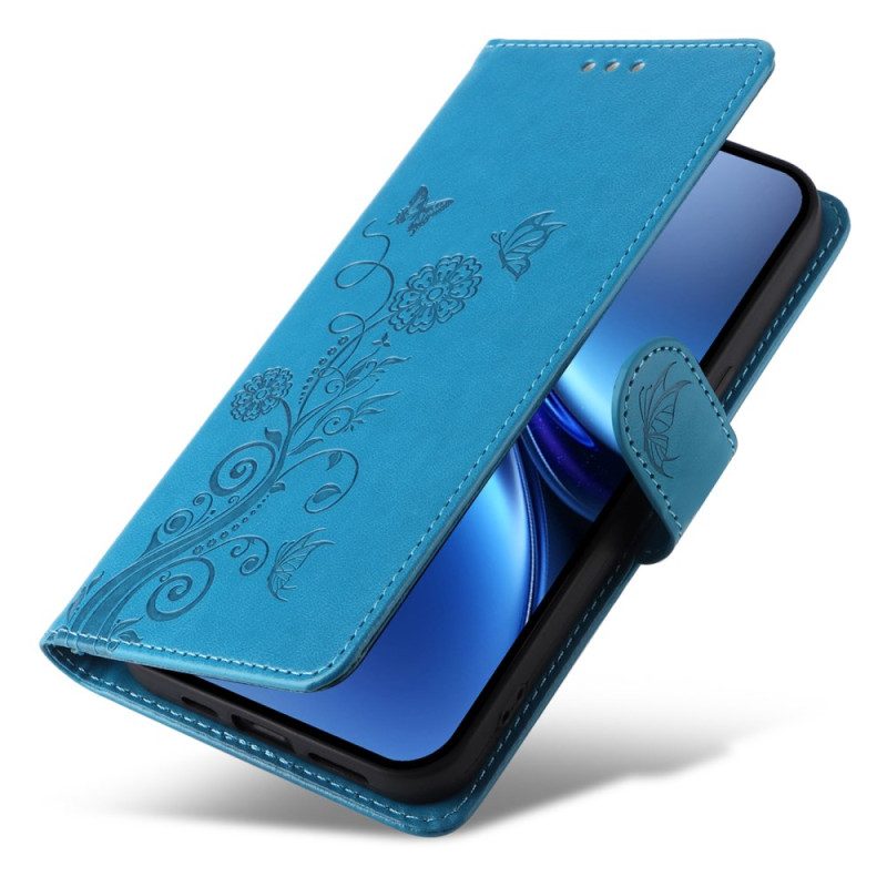 Läderfodral Vivo X200 Telefonfodral Blommigt Fjärilsmönster