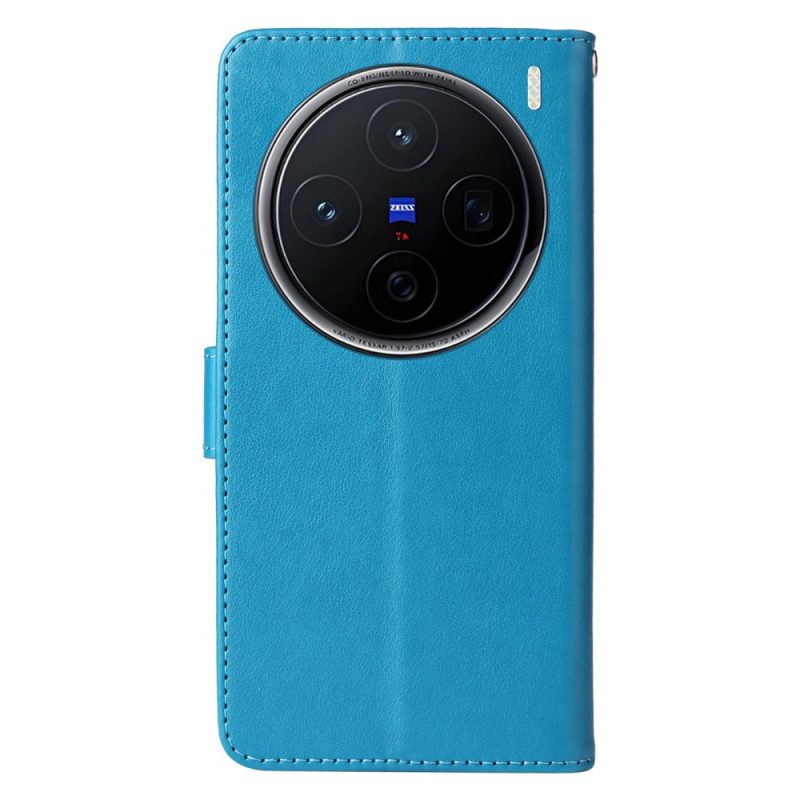 Läderfodral Vivo X200 Telefonfodral Blommigt Fjärilsmönster