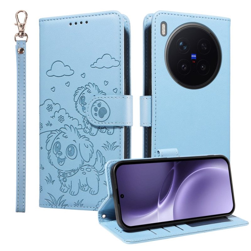 Läderfodral Vivo X300 Pro Telefonfodral Hundmönster Med Rem