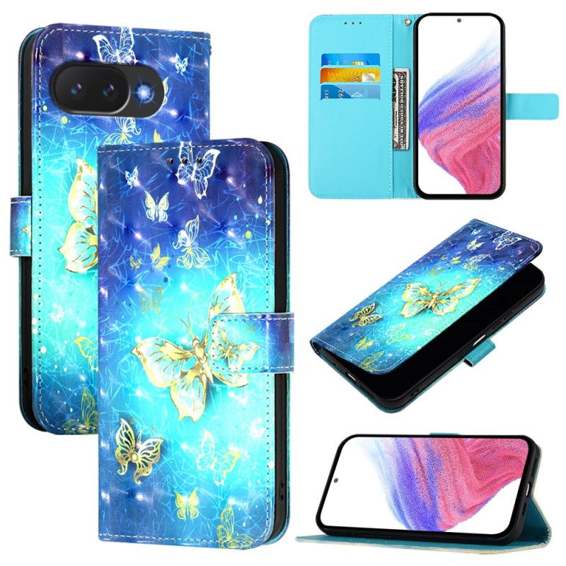 Läderskal Fodral Google Pixel 10a Gyllene Fjärilar