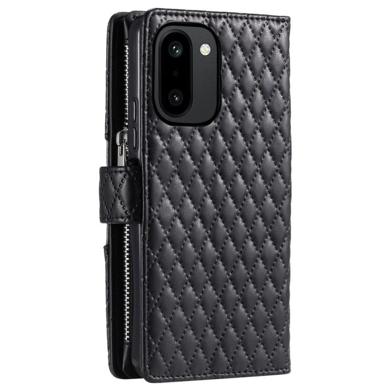 Läderskal Fodral Oneplus 15r Plånbok Med Quiltad Paljett