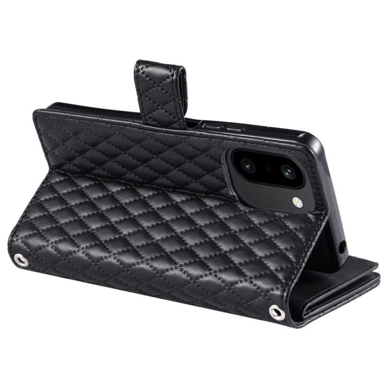 Läderskal Fodral Oneplus 15r Plånbok Med Quiltad Paljett