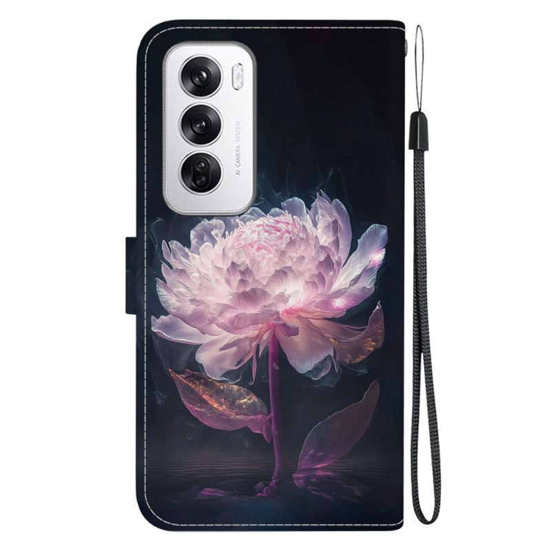Läderskal Fodral Oppo Reno 12 5g Lila Pion Med Rem