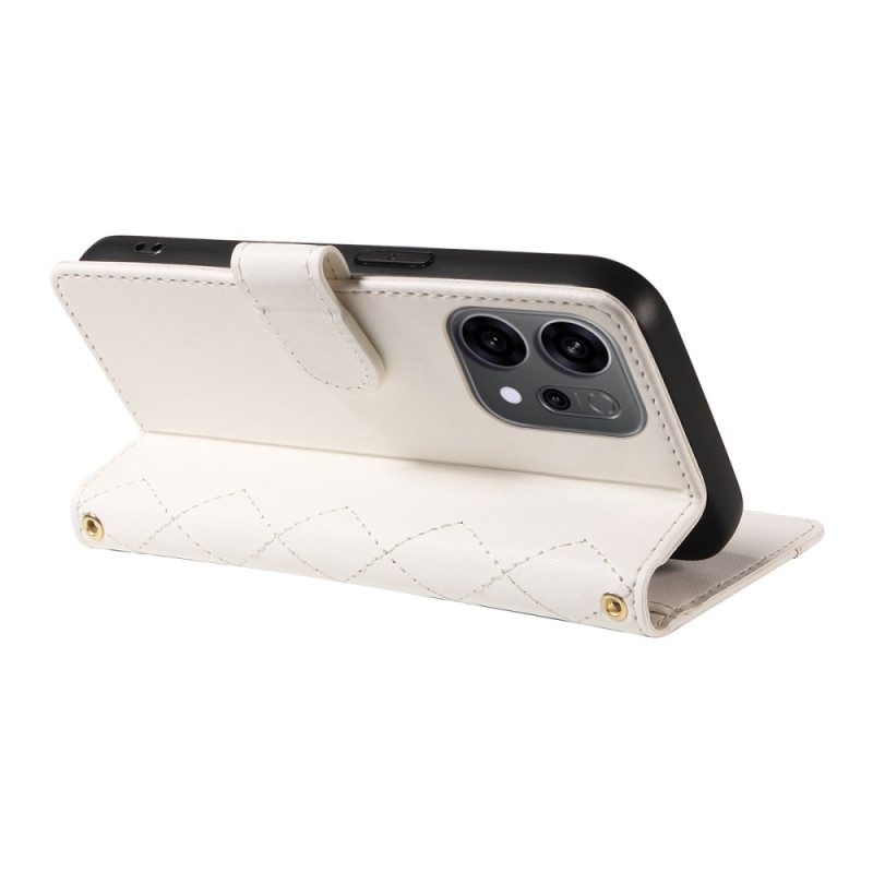 Läderskal Fodral Oppo Reno 14 5g Quiltad Med Rem Och Axelrem