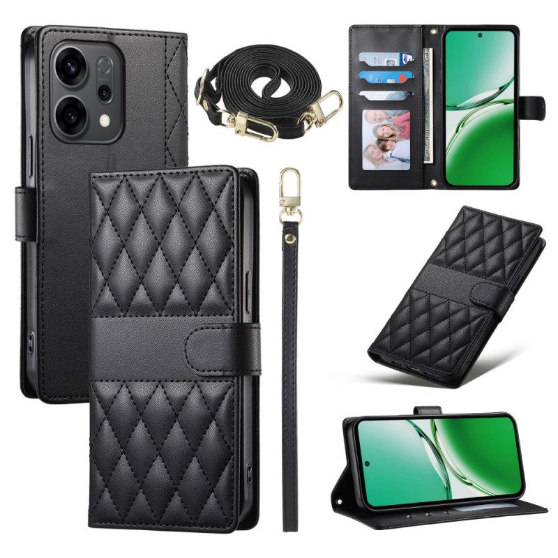 Läderskal Fodral Oppo Reno 14 5g Quiltad Stil Med Rem Och Axelrem