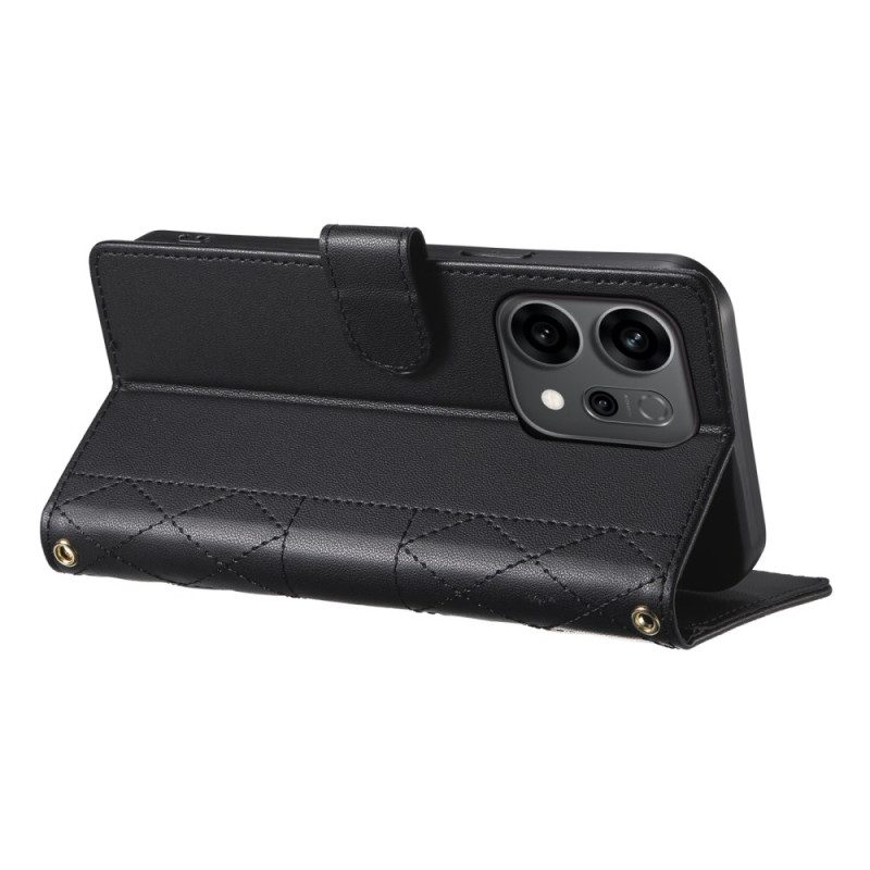 Läderskal Fodral Oppo Reno 14 5g Quiltad Stil Med Rem Och Axelrem