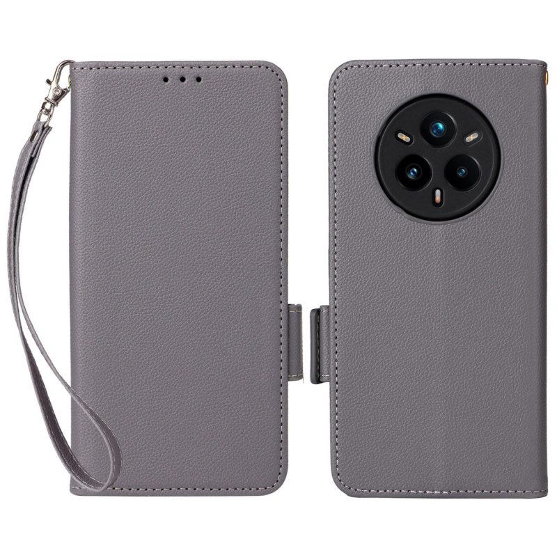 Läderskal Fodral Realme 14 Pro Plus 5g Litchi-konstläder Med Rem