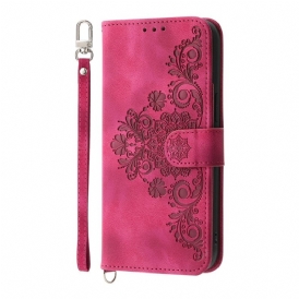 Läderskal Fodral Realme 14 Pro Plus 5g Spetsmockeffekt Med Rem Och Axelrem