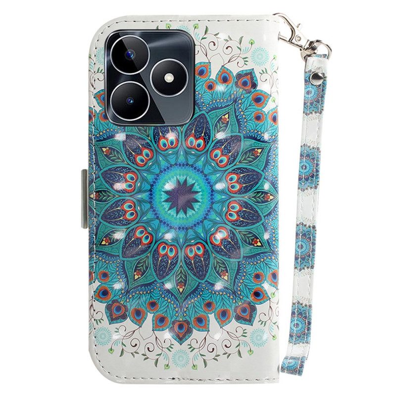 Läderskal Fodral Realme C53 Grön Mandalahållare Med Snodd