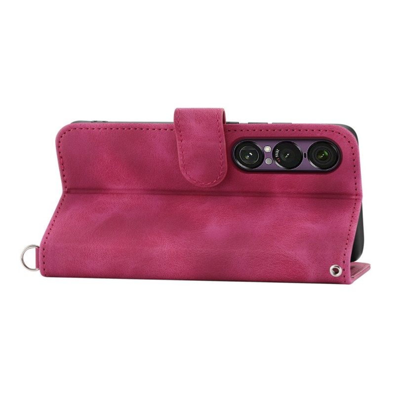 Läderskal Fodral Sony Xperia 1 Vii Mocka Med Spetseffekt