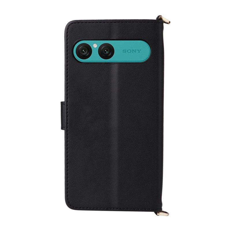 Läderskal Fodral Sony Xperia 10 Vii Quiltad Med Rem Och Handledsrem