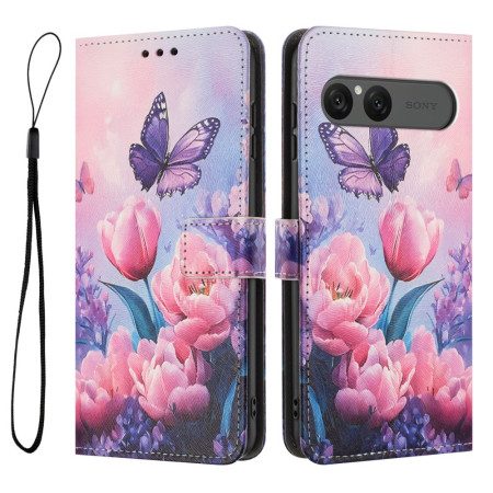 Läderskal Fodral Sony Xperia 10 Vii Rosa Blommönster