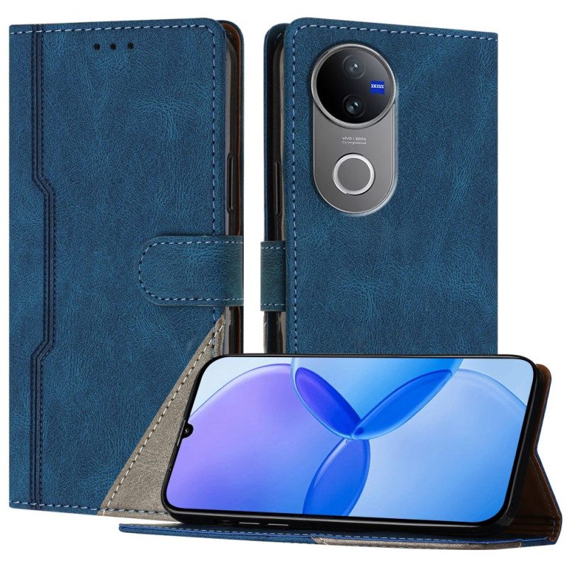 Läderskal Fodral Vivo V50 5g Tvåfärgat Mönster