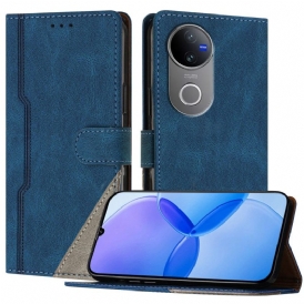 Läderskal Fodral Vivo V50 5g Tvåfärgat Mönster