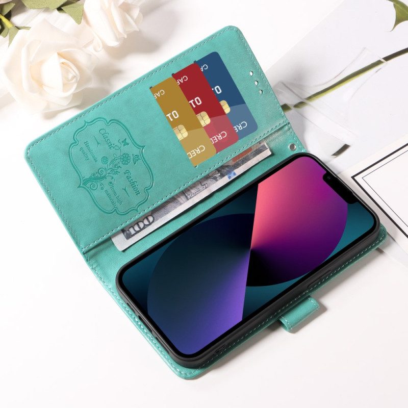 Läderskal Fodral Vivo V50 Lite 5g Blommigt Fjärilsmönster