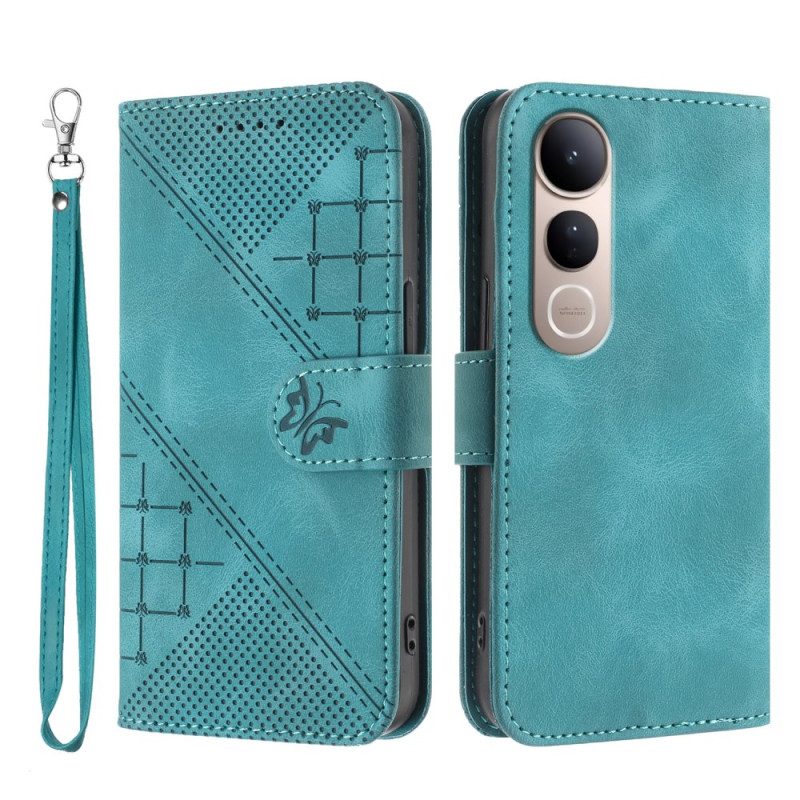 Läderskal Fodral Vivo V50 Lite 5g Geometrisk Armbandsdesign
