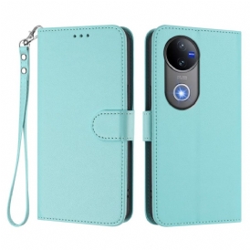 Läderskal Fodral Vivo V50e 5g Enfärgat Konstläder Med Rem