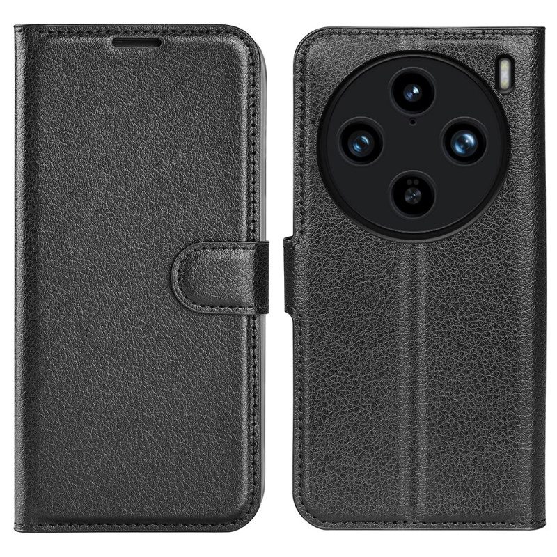 Läderskal Fodral Vivo X100 Pro Litchi Konstläder