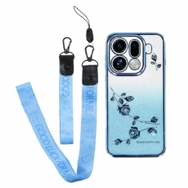 Skal Oppo Find X9 Pro 5g Telefonfodral Blommor Och Strass Med Remmar