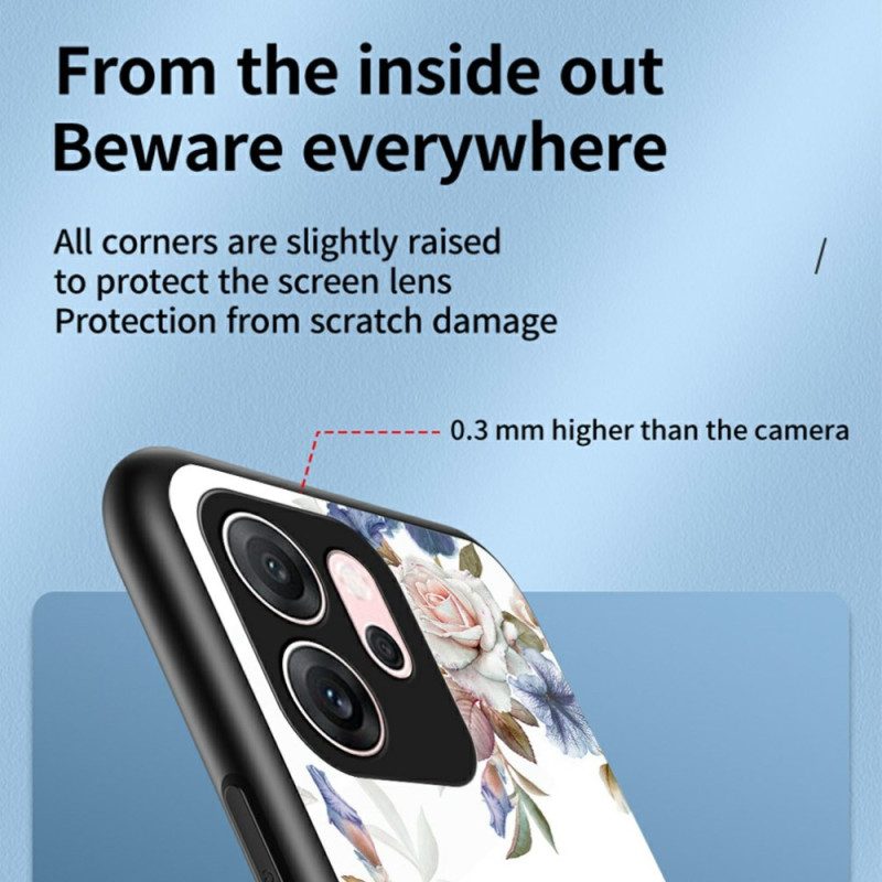 Skal Oppo Reno 14f 5g Härdat Glas Med Blommönster