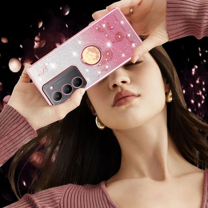 Skal Realme 14x 5g Kadem Ringhållare Med Blommor Och Strass