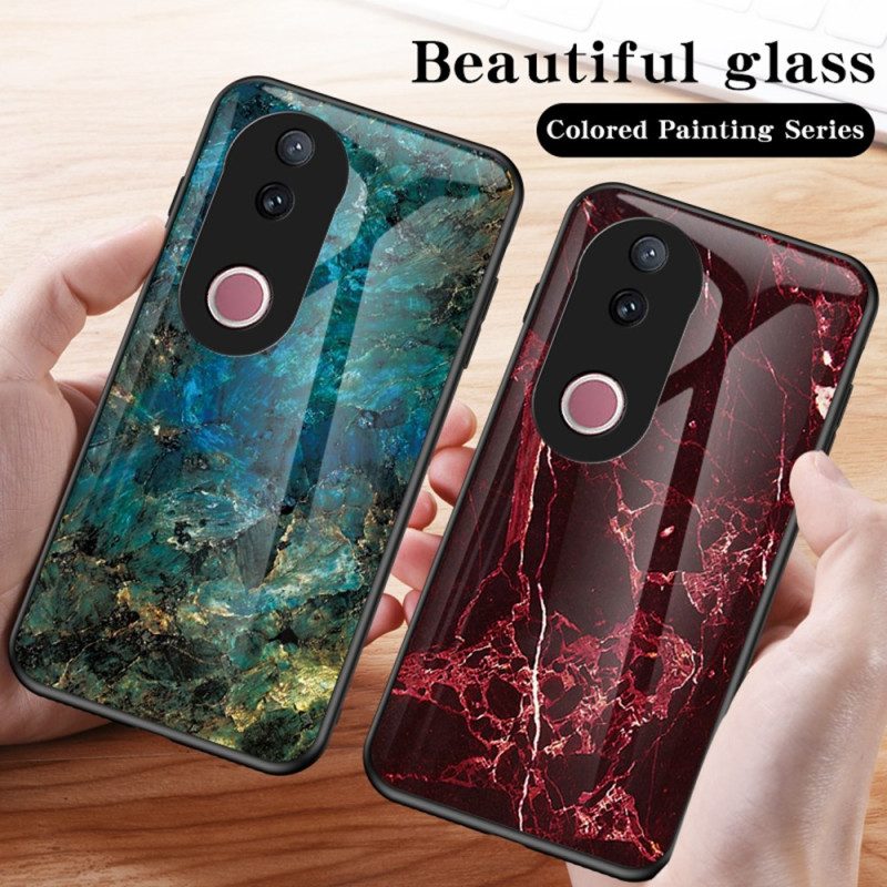 Skal Vivo V50 5g Telefonfodral Marmorerat Härdat Glas