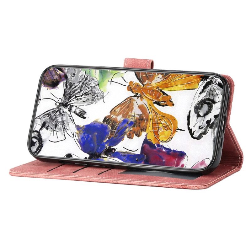 Skyddsfodral Oppo Reno 14 5g Fjärilar Med Mockaeffekt